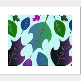 Falling Leaves Pattern - Blue Shimmer Posters and Art